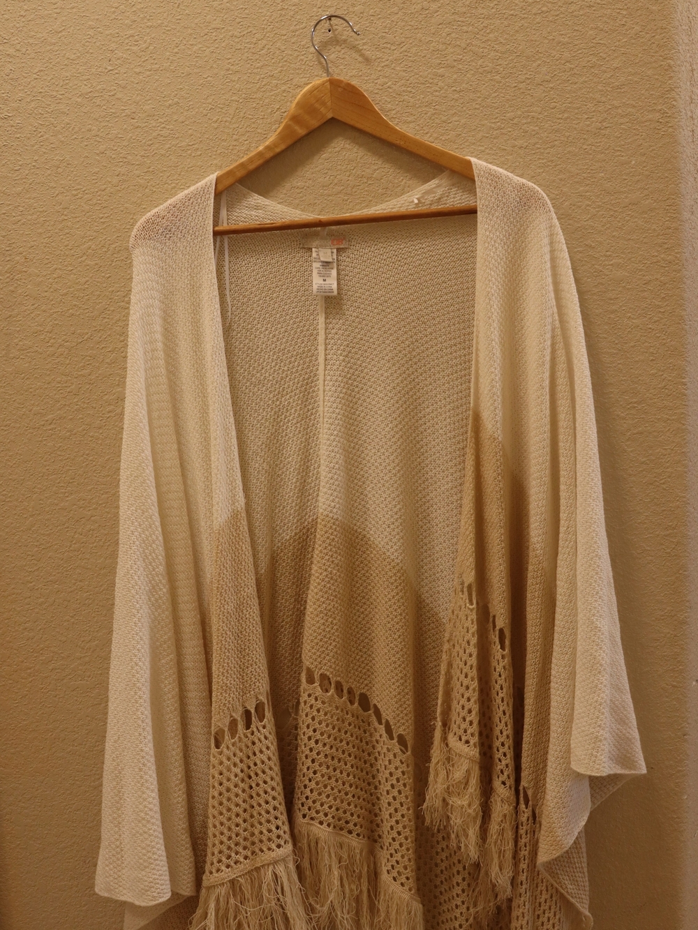 Gianni Bini Cream Open-Knit Fringe Cardigan